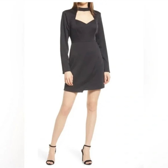 NWT ADELYN RAE Long Sleeve Mockneck  Cutout Black Mini Dress - Picture 1 of 9